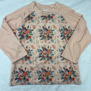 Peek Kids Long Sleeve Rashguard Top Peach Orange Floral Size 6/7 VGUC